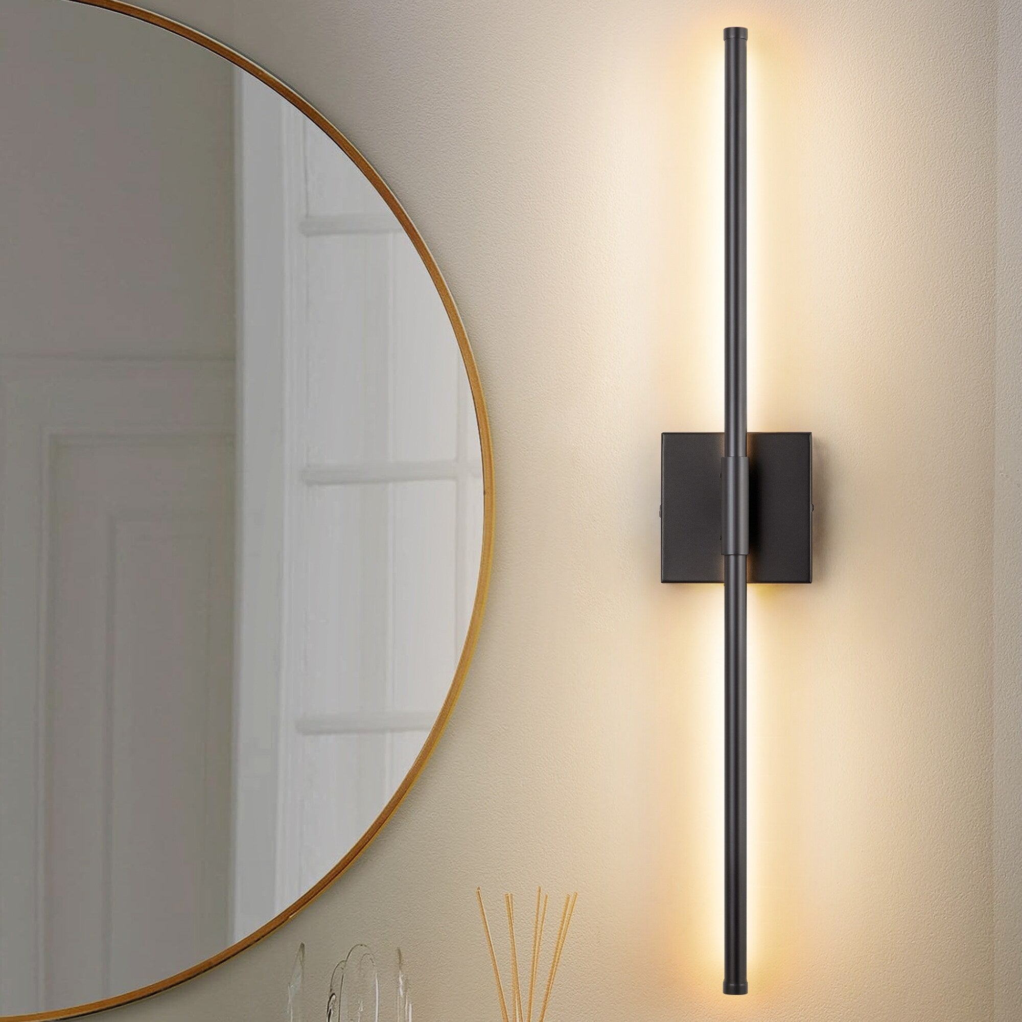 1-Light Black/ Gold/ Nickel Modern Long Linear Strip Wall Sconce Dimmable LED Bathroom Vanity Light
