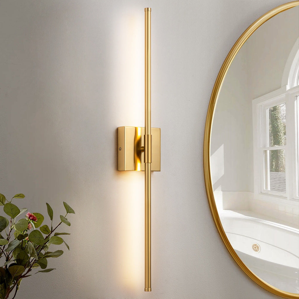 1-Light Black/ Gold/ Nickel Modern Long Linear Strip Wall Sconce Dimmable LED Bathroom Vanity Light