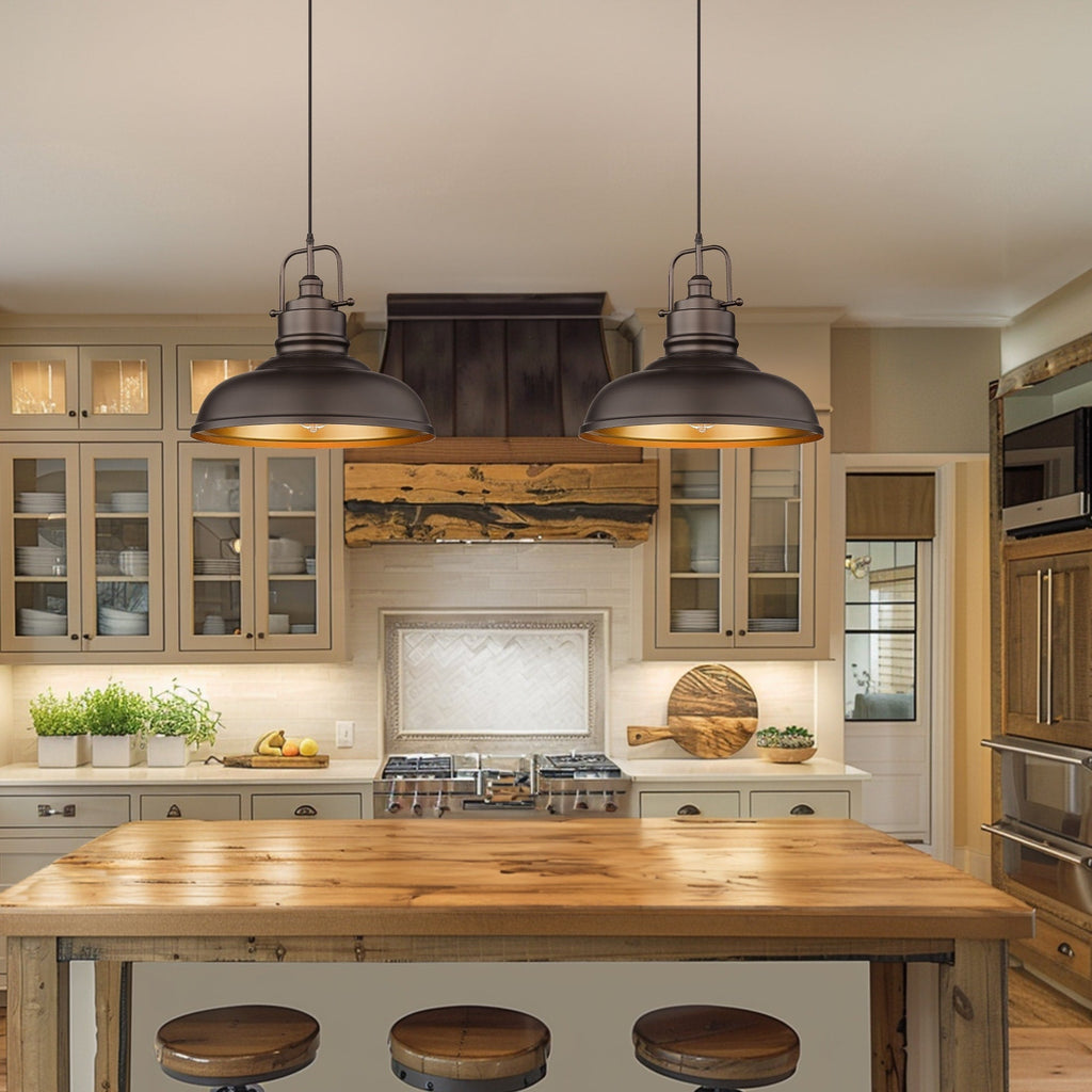 1-Light Industrial Farmhouse Metal Dome Pendant Light, Oil Rubbed Bronze Finish