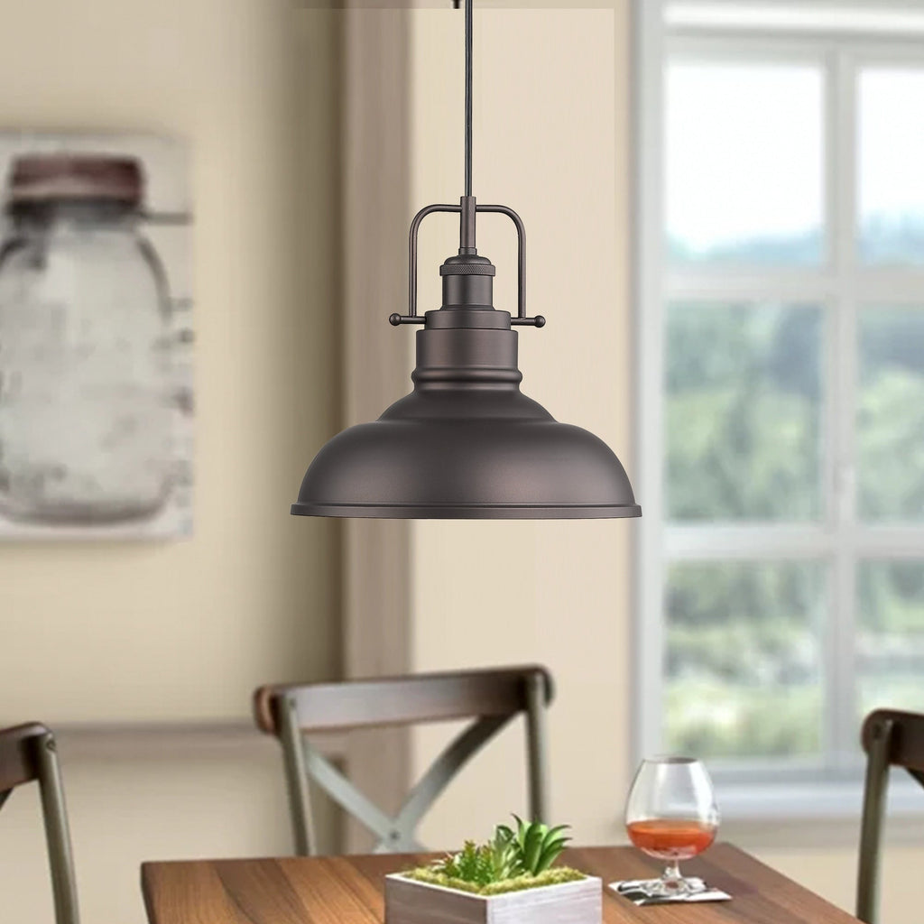 1-Light Industrial Farmhouse Metal Dome Pendant Light, Oil Rubbed Bronze Finish