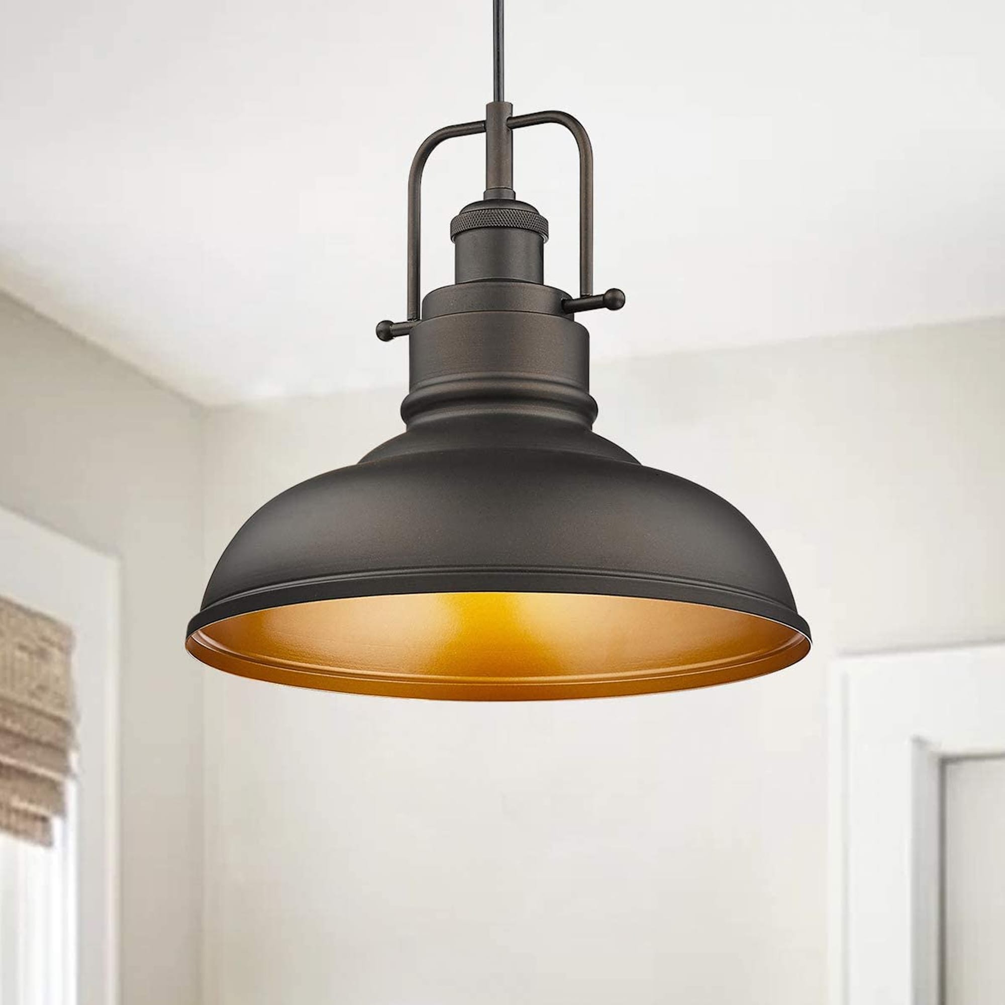 1-Light Industrial Farmhouse Metal Dome Pendant Light, Oil Rubbed Bronze Finish