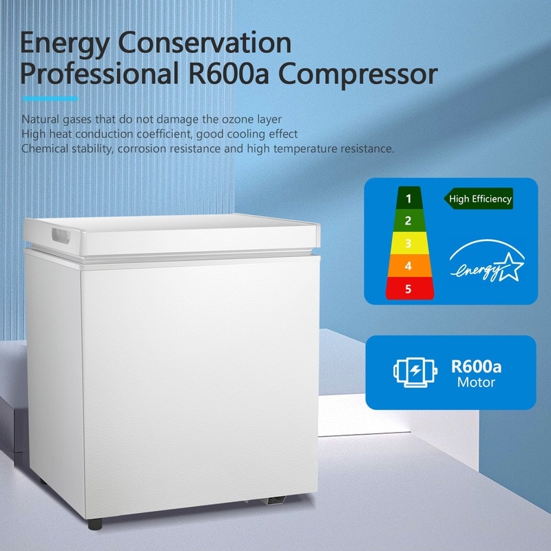 Congélateur coffre de 1,8 pi³ avec panier amovible, vidange par le bas, thermostat à 7 niveaux, conception autonome pour maison et appartement