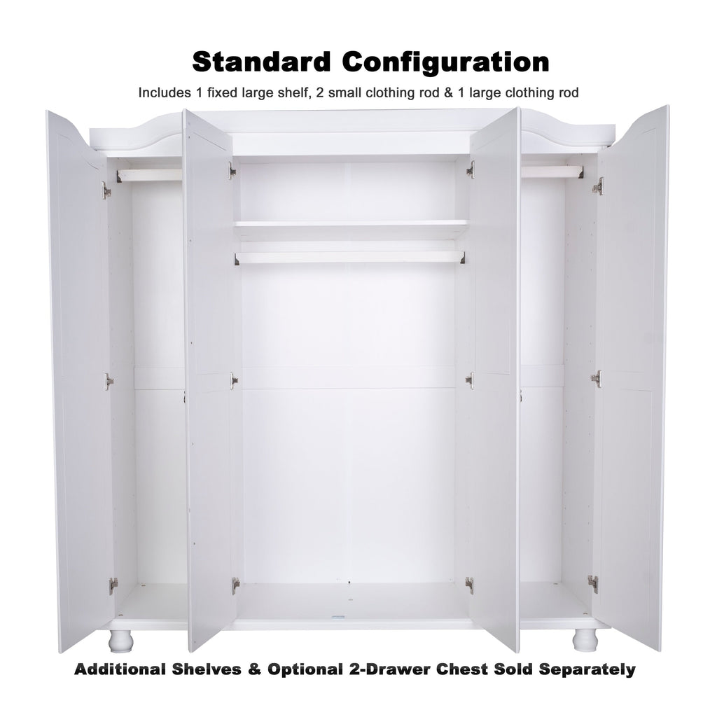 Armoire penderie 4 portes Kyle 100 % bois massif de Palace Imports avec portes en bois massif ou en miroir