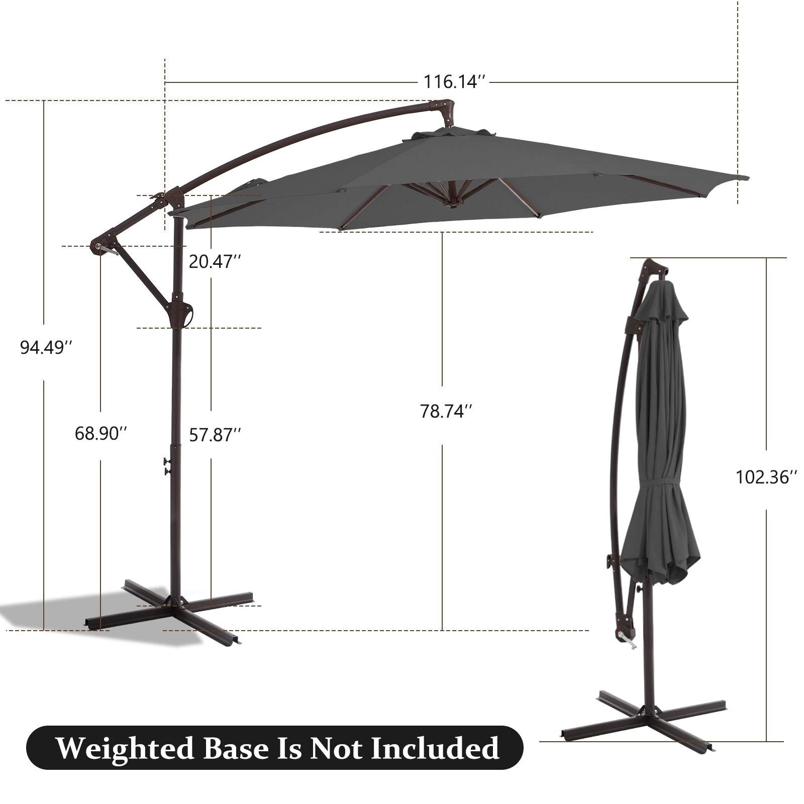 10ft Steel Crank Lift Hanging Offset Cantilever Umbrella