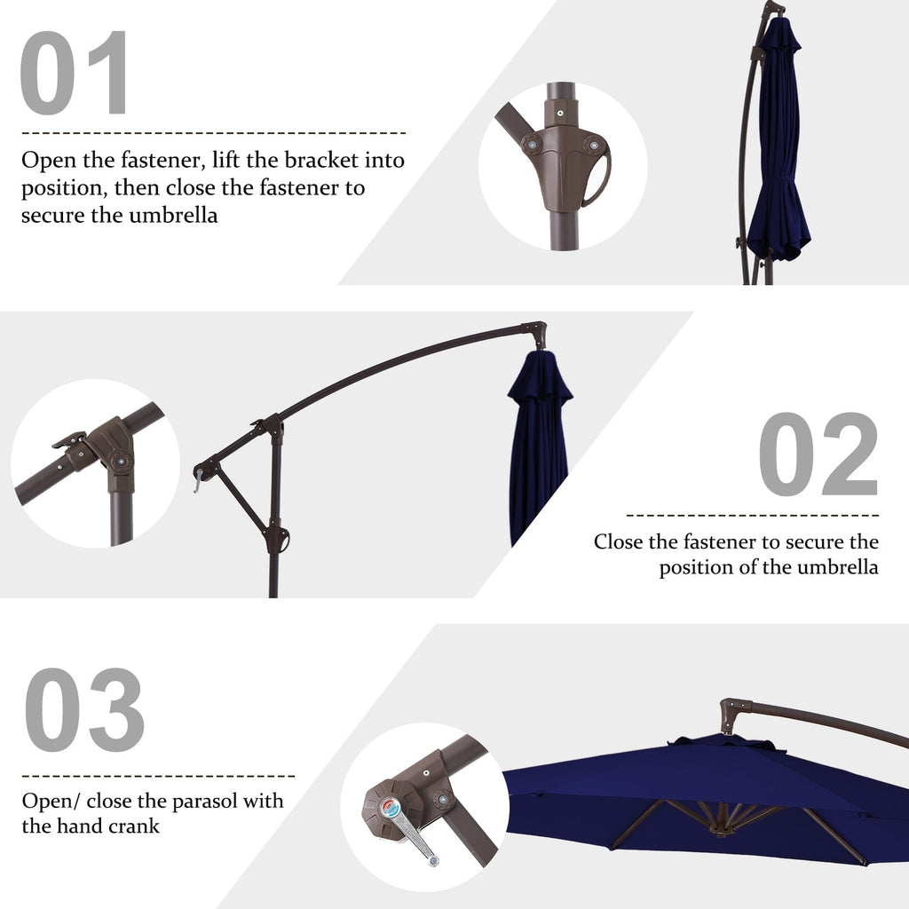 10ft Steel Crank Lift Hanging Offset Cantilever Umbrella