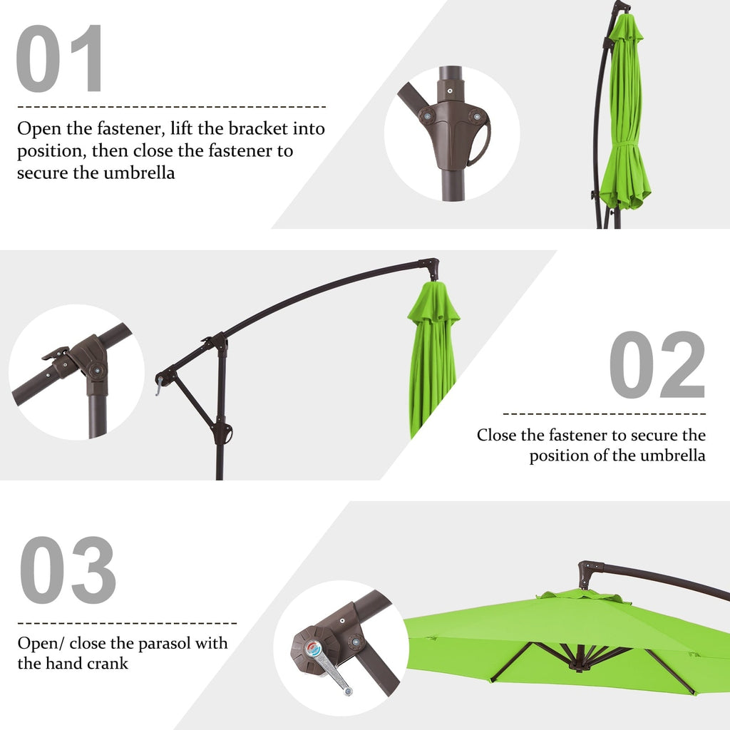 10ft Steel Crank Lift Hanging Offset Cantilever Umbrella