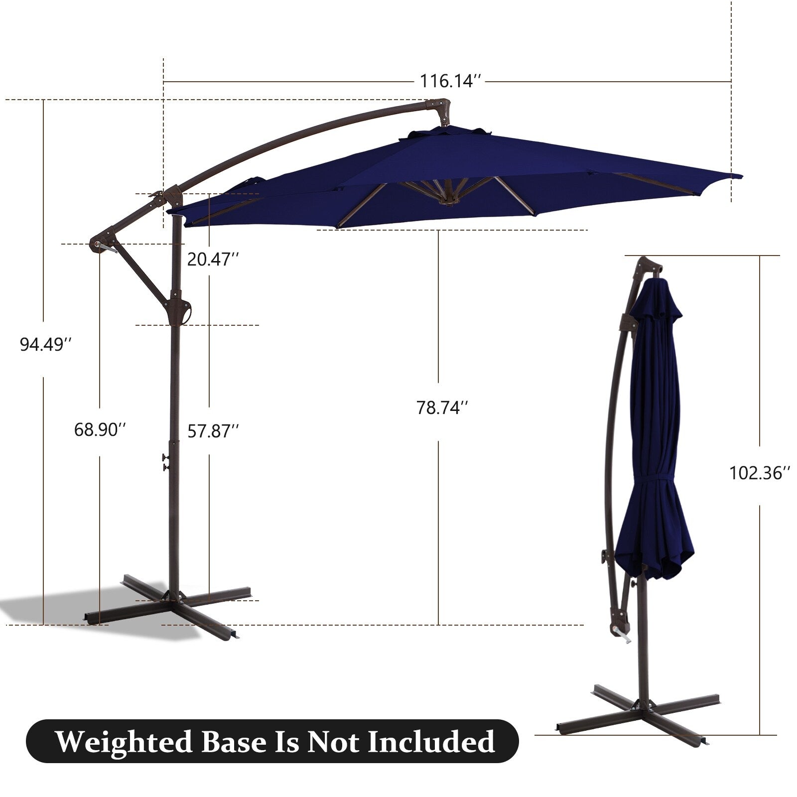 10ft Steel Crank Lift Hanging Offset Cantilever Umbrella