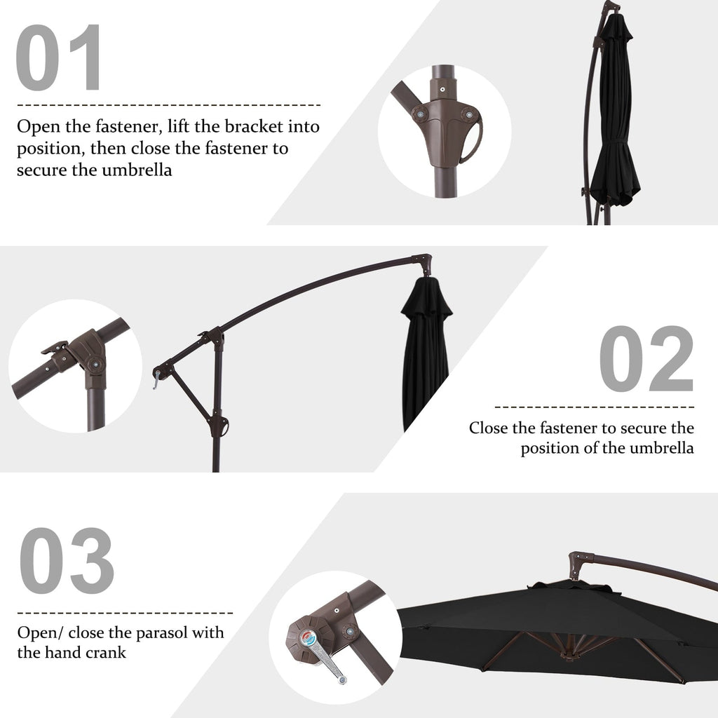 10ft Steel Crank Lift Hanging Offset Cantilever Umbrella