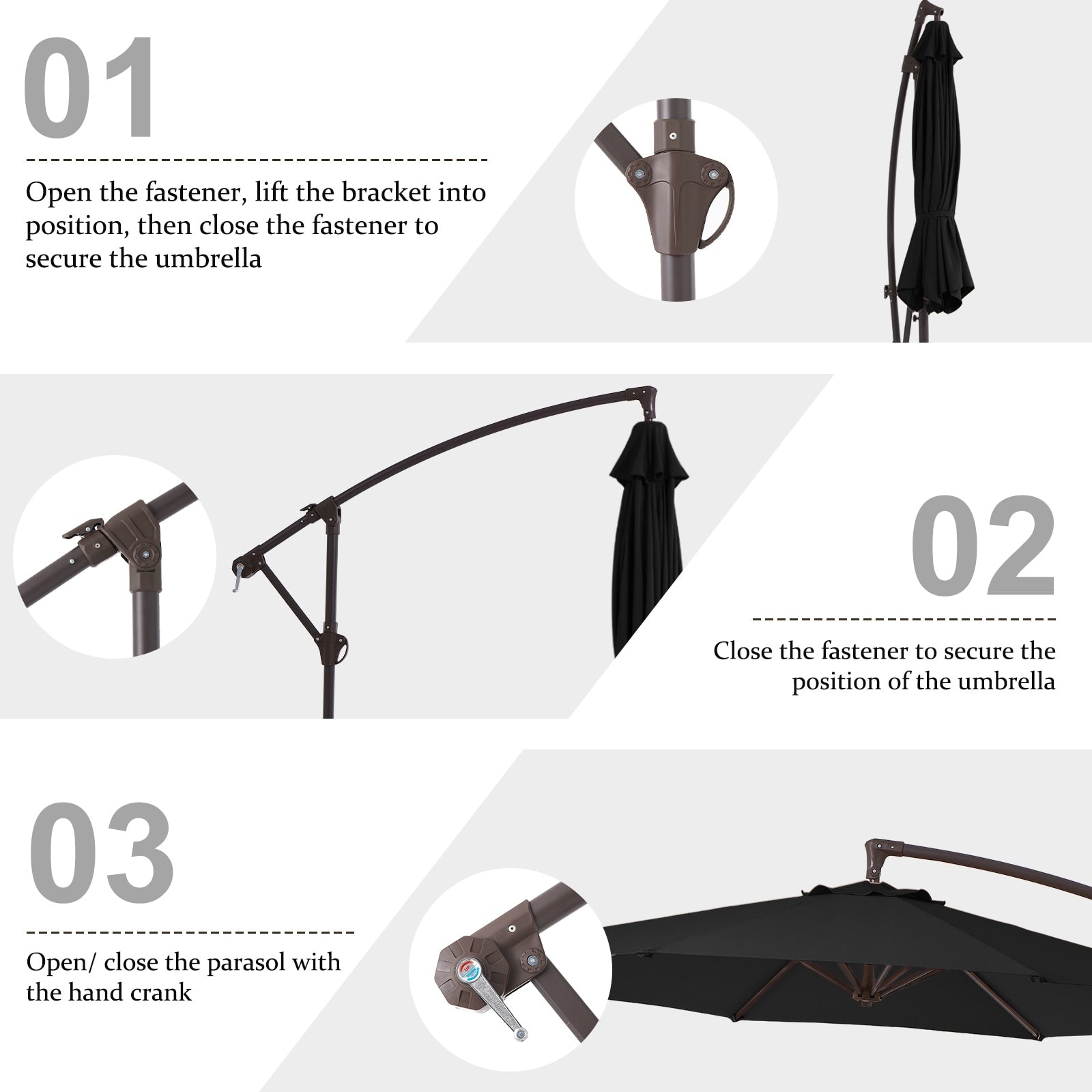 10ft Steel Crank Lift Hanging Offset Cantilever Umbrella