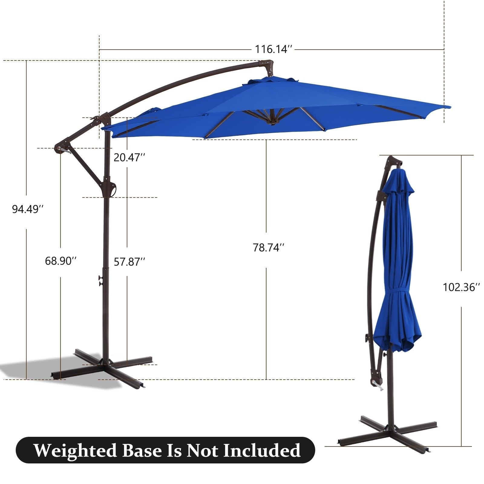 10ft Steel Crank Lift Hanging Offset Cantilever Umbrella