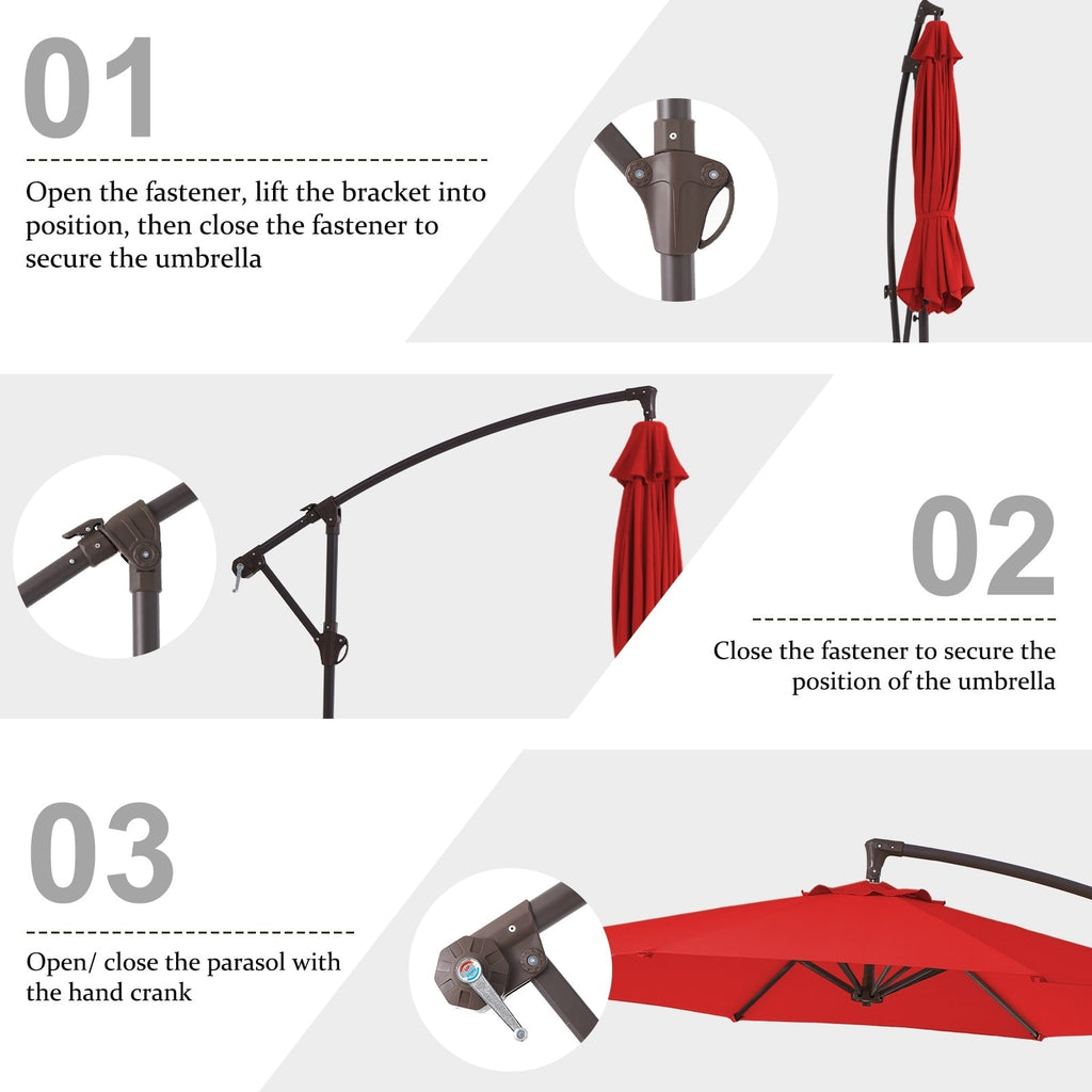 10ft Steel Crank Lift Hanging Offset Cantilever Umbrella