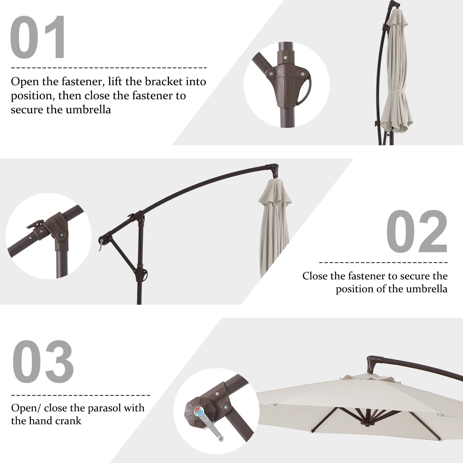 10ft Steel Crank Lift Hanging Offset Cantilever Umbrella