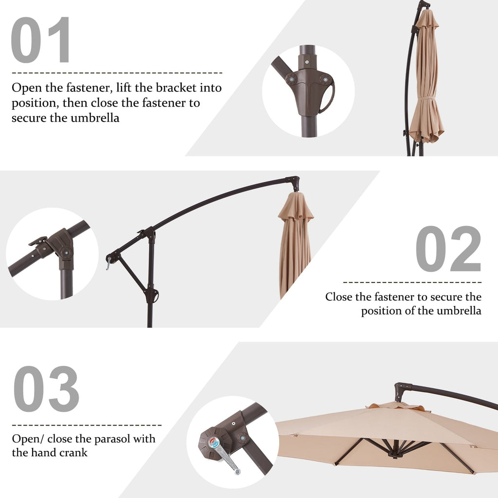 10ft Steel Crank Lift Hanging Offset Cantilever Umbrella