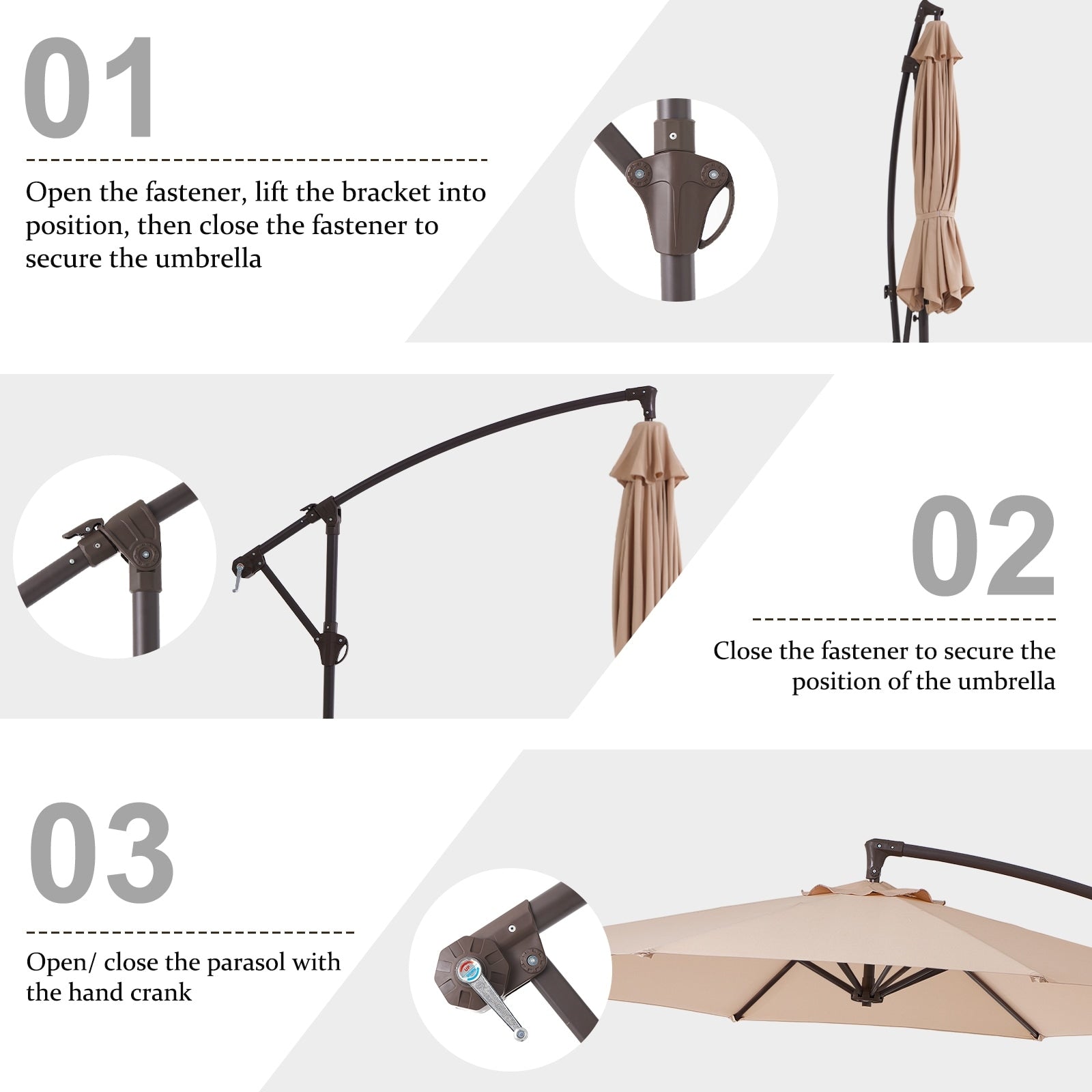 10ft Steel Crank Lift Hanging Offset Cantilever Umbrella