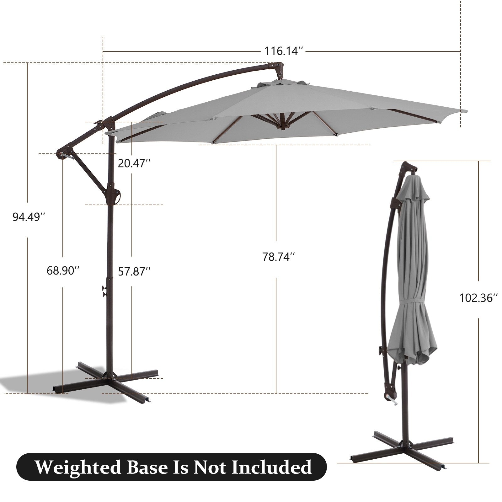 10ft Steel Crank Lift Hanging Offset Cantilever Umbrella