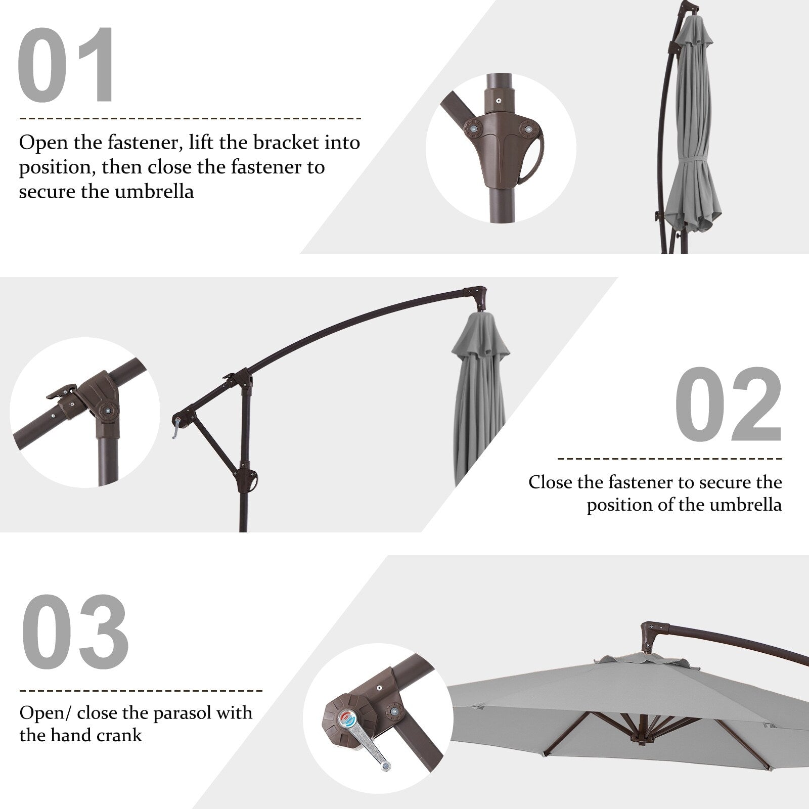 10ft Steel Crank Lift Hanging Offset Cantilever Umbrella