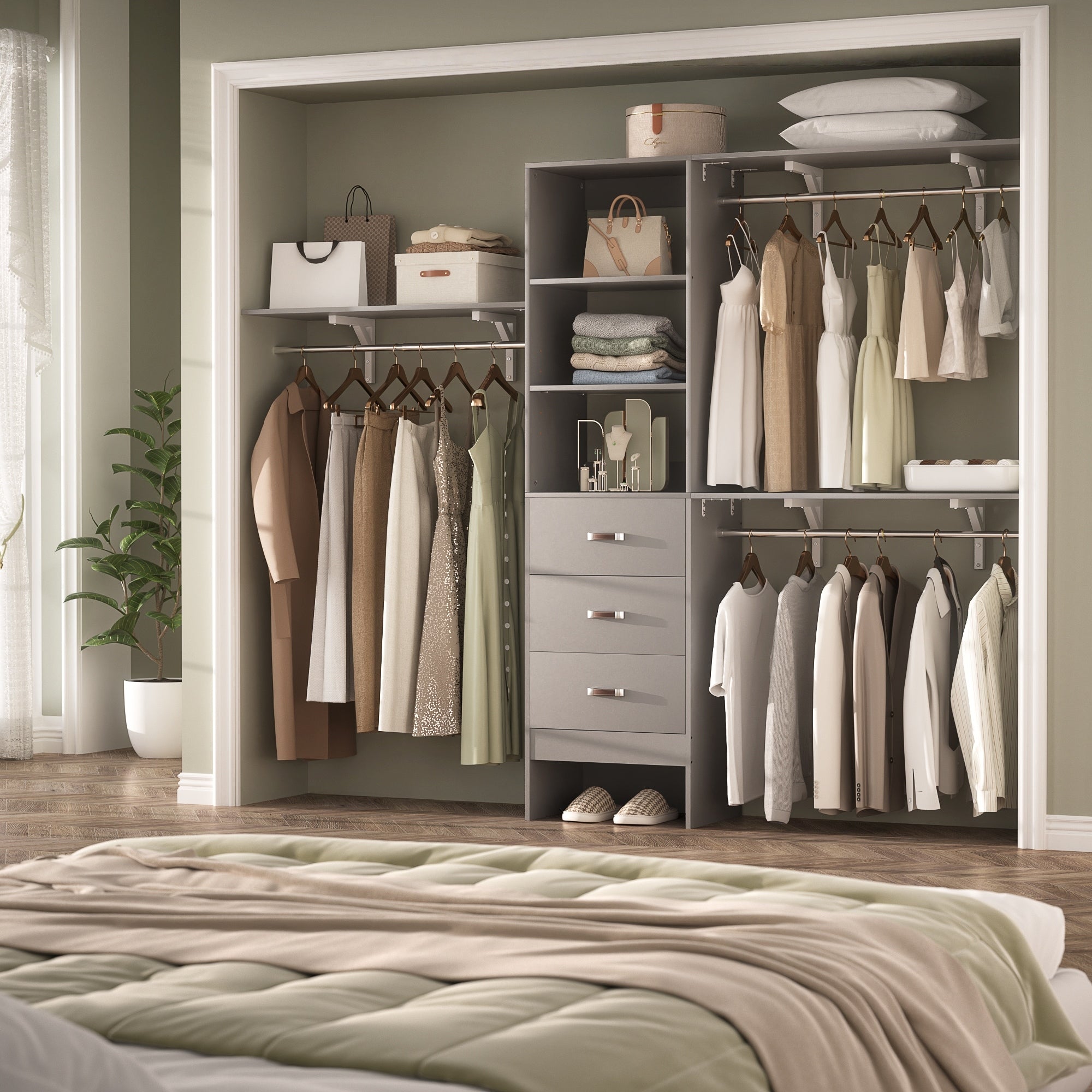 Rackcog Organiseur de placard réglable de 120 pouces avec tiroirs, système de placard avec étagères de bricolage pour placards et dressings