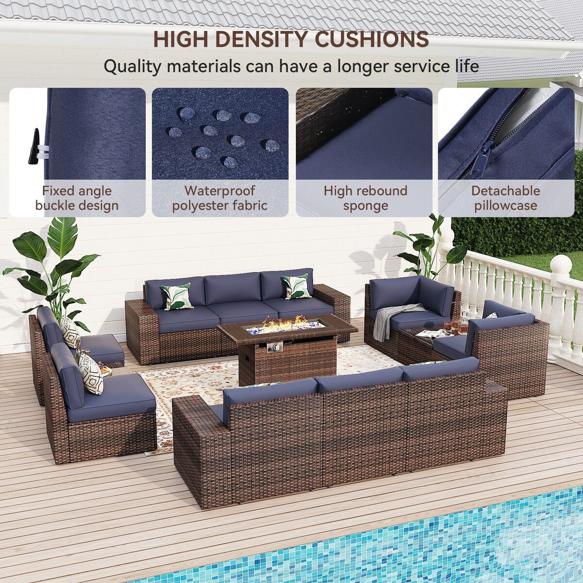 13 Pieces Patio Furniture Set with 44Fire Pit Table