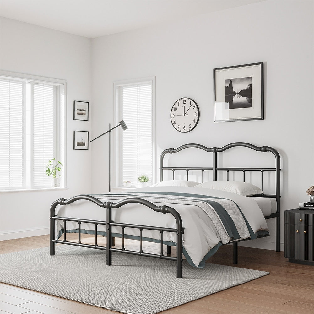 Cadre de lit en métal robuste de 14 pouces de haut avec style vintage, supporte jusqu'à 2500 lb, assemblage facile et sans grincement