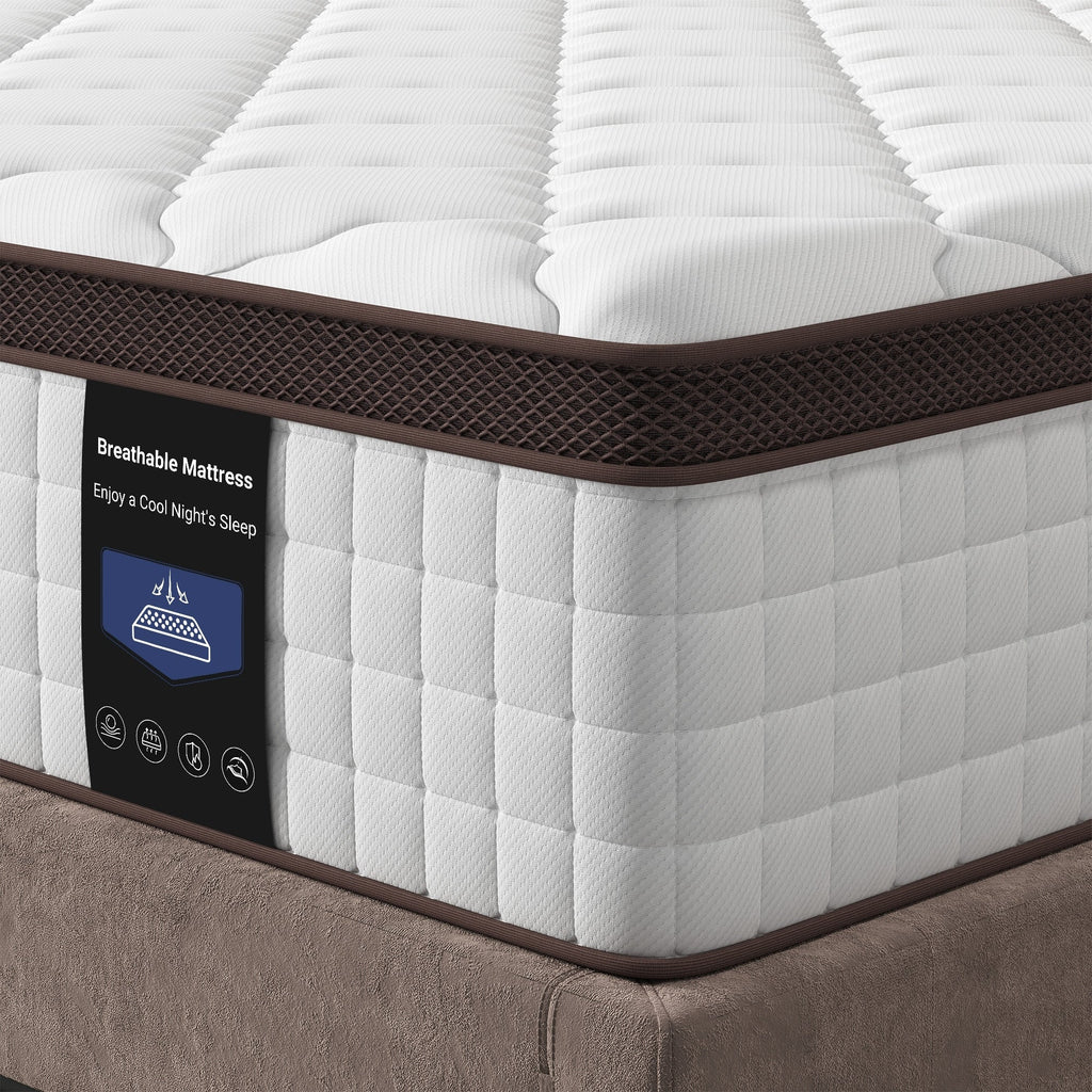 Matelas hybride 14 - Mousse à mémoire de forme en gel de charbon de bambou et ressorts ensachés à 7 zones, fermeté moyenne, essai de 100 nuits