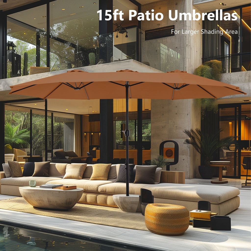 Parasol double extra large de 15 pieds pour patio double face de MAISON ARTS avec base incluse