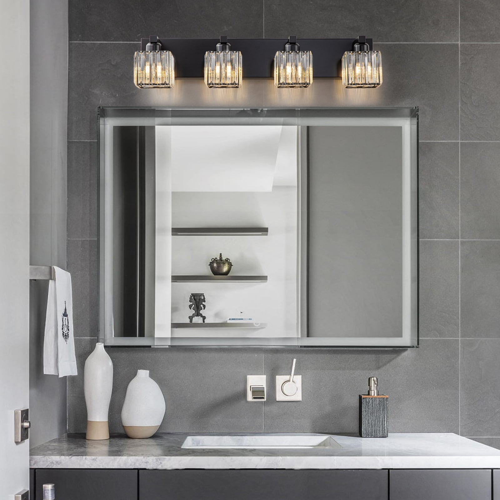 2/3/4/5 Light Bathroom Vanity Light Wall Sconce with Crystal Shade