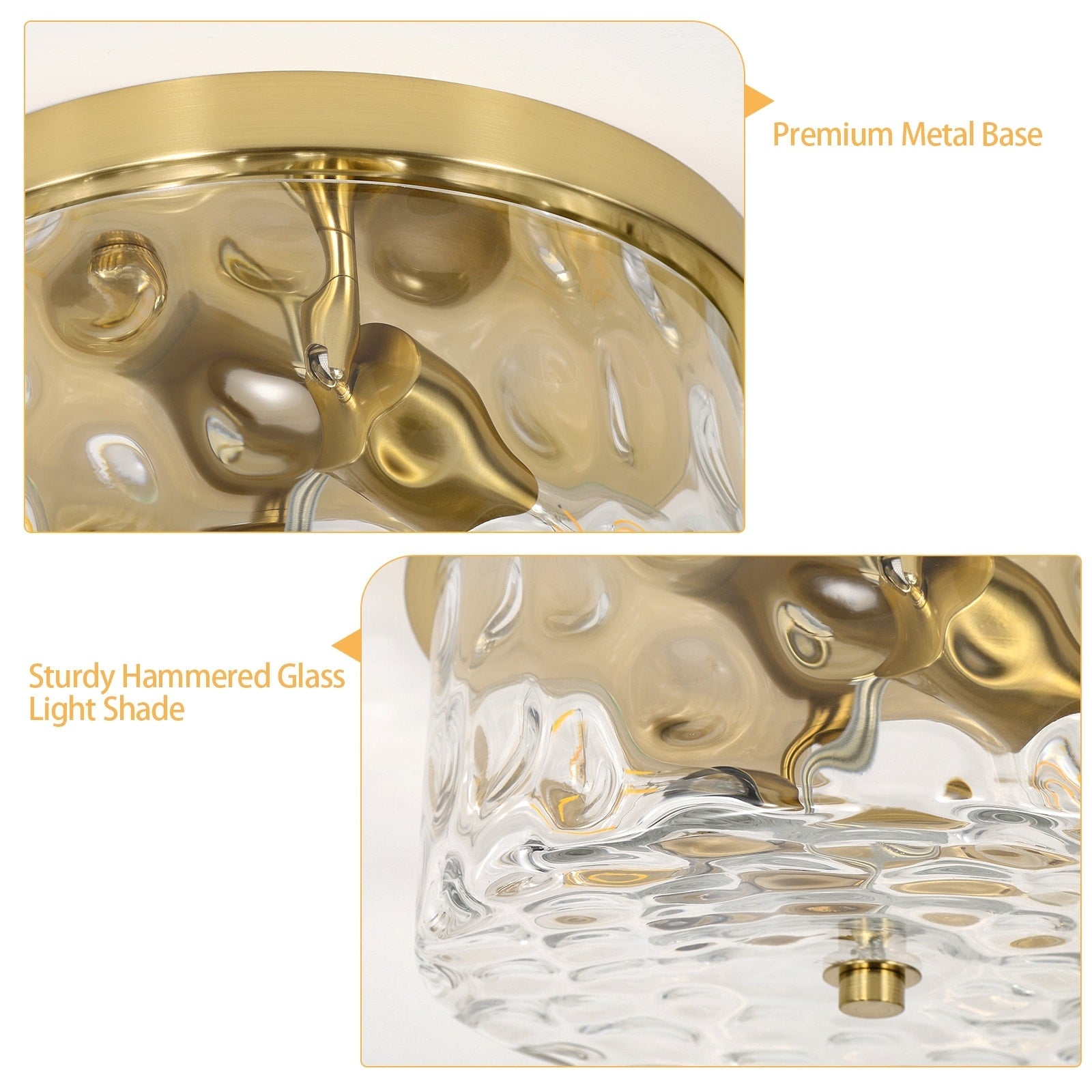 2-Light Flush Mount Ceiling Light with Clear Hammered Glass