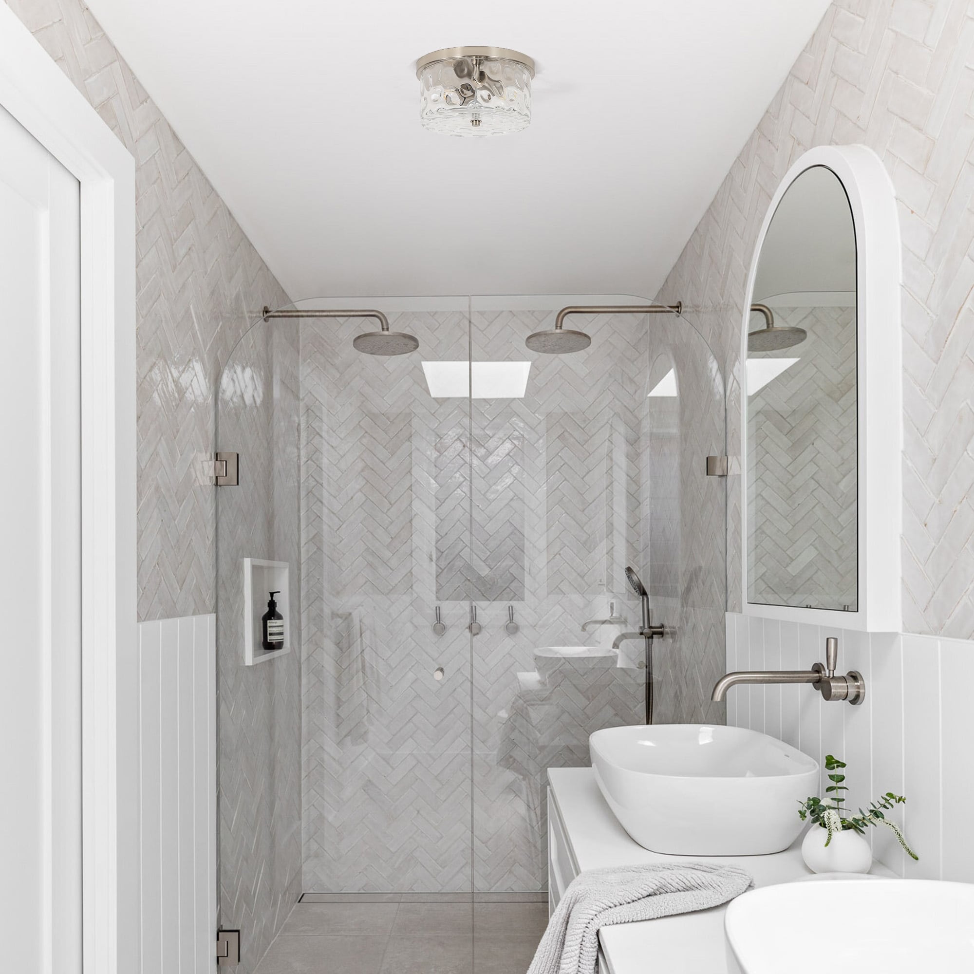 2-Light Flush Mount Ceiling Light with Clear Hammered Glass