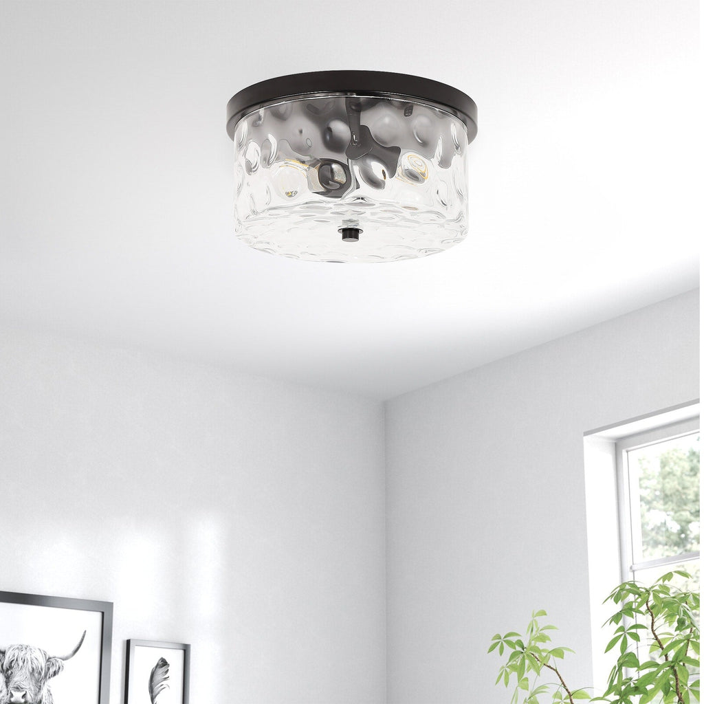 2-Light Flush Mount Ceiling Light with Clear Hammered Glass