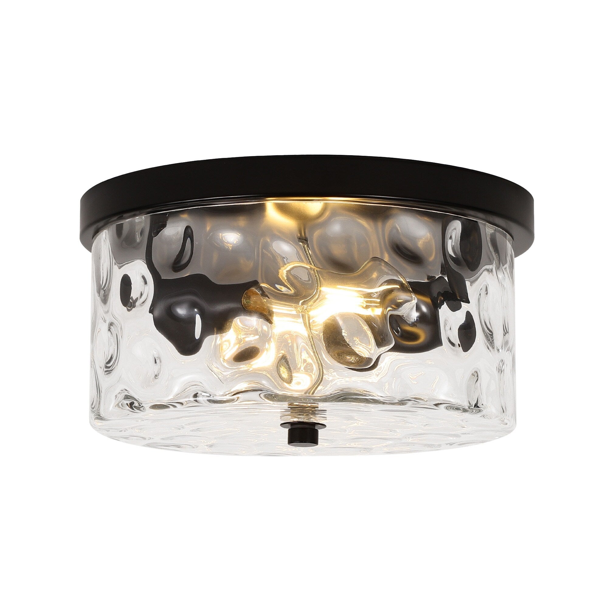2-Light Flush Mount Ceiling Light with Clear Hammered Glass
