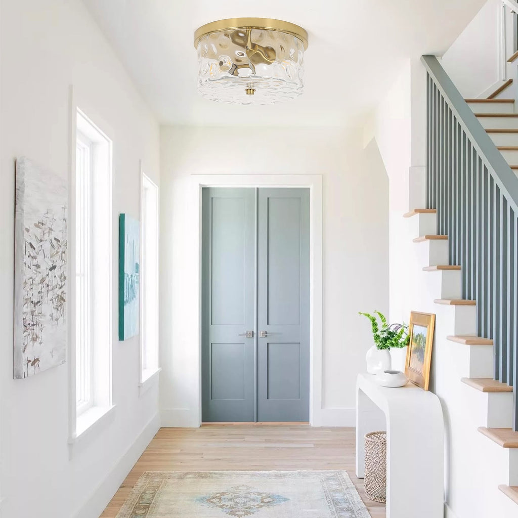 2-Light Flush Mount Ceiling Light with Clear Hammered Glass