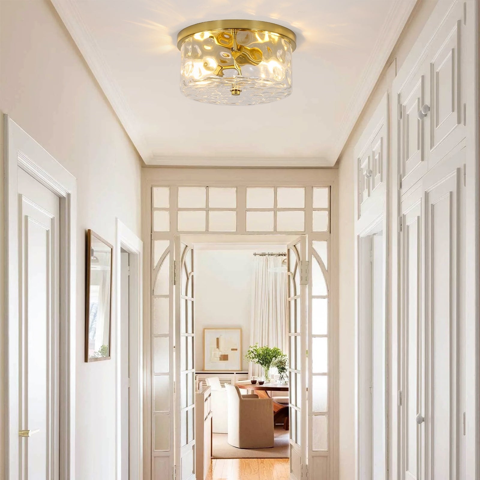 2-Light Flush Mount Ceiling Light with Clear Hammered Glass