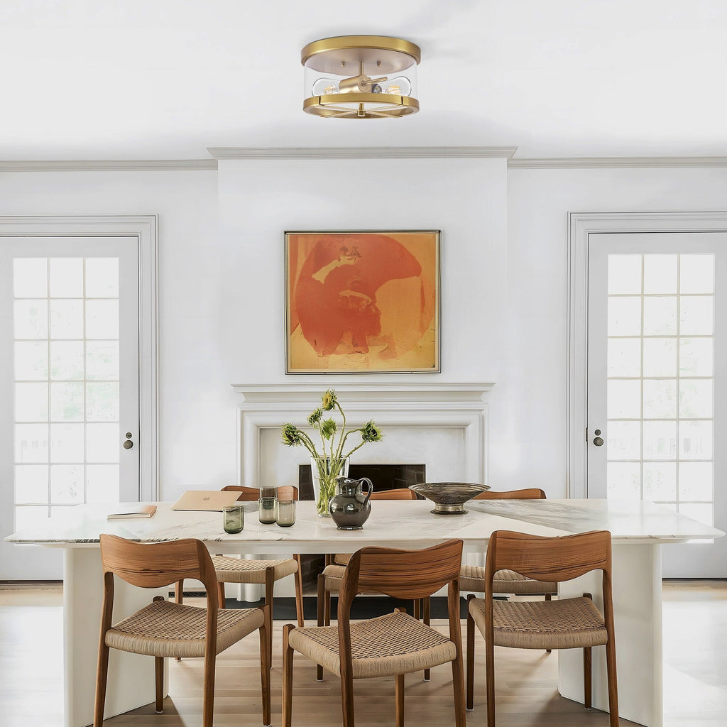 2-Light Flush Mount Clear Glass Ceiling Light with Metal Frame