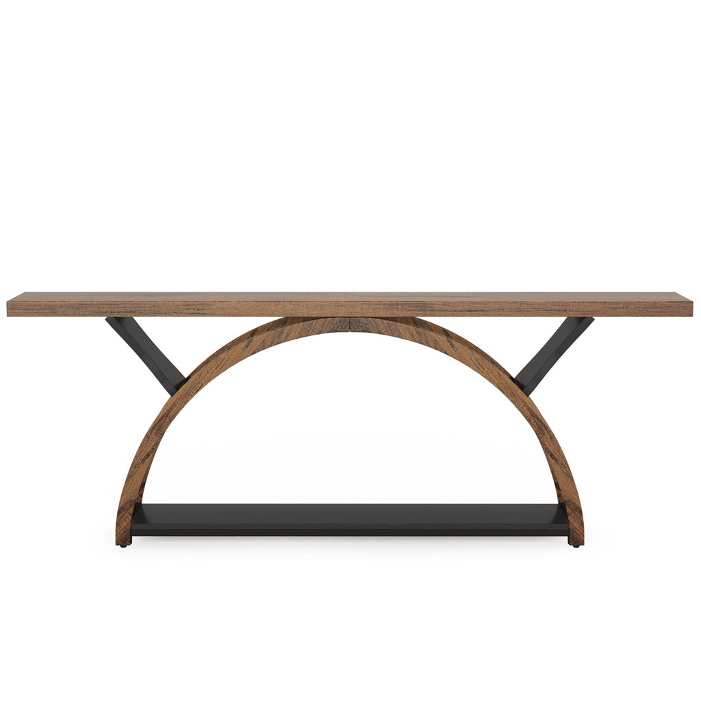 Console étroite à 2 niveaux avec cadre semi-circulaire pour entrée, tables d'appoint de couloir grises