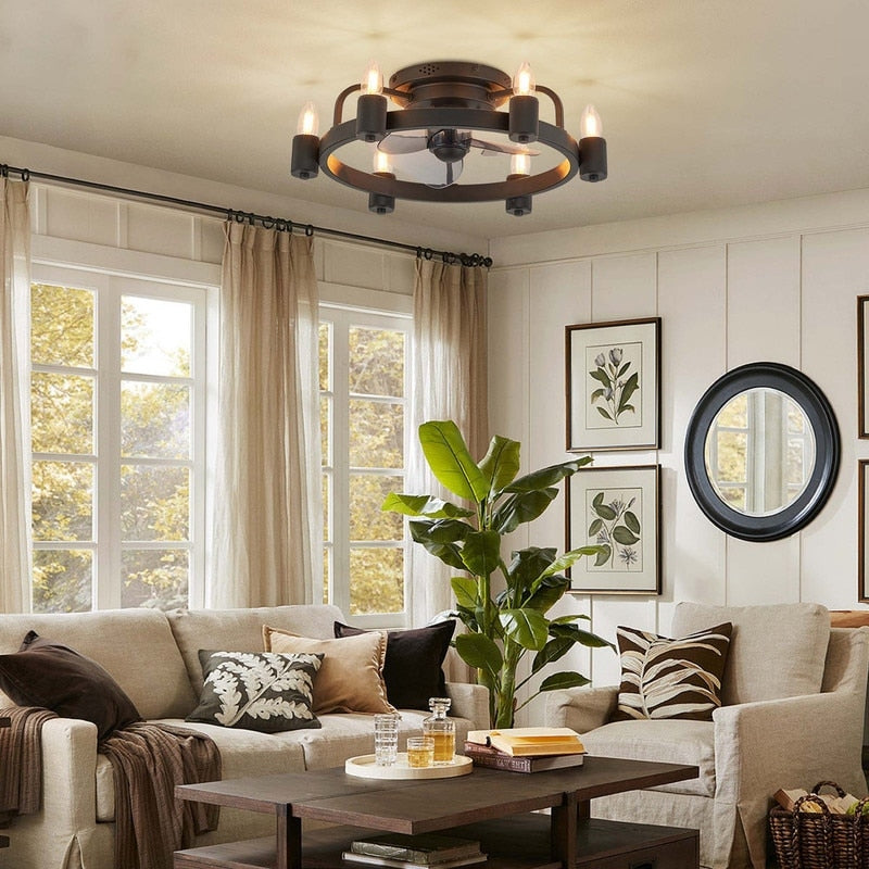 Ventilateur de plafond moderne de style ferme de 20 po, éclairage LED discret à encastrer avec télécommande pour salon