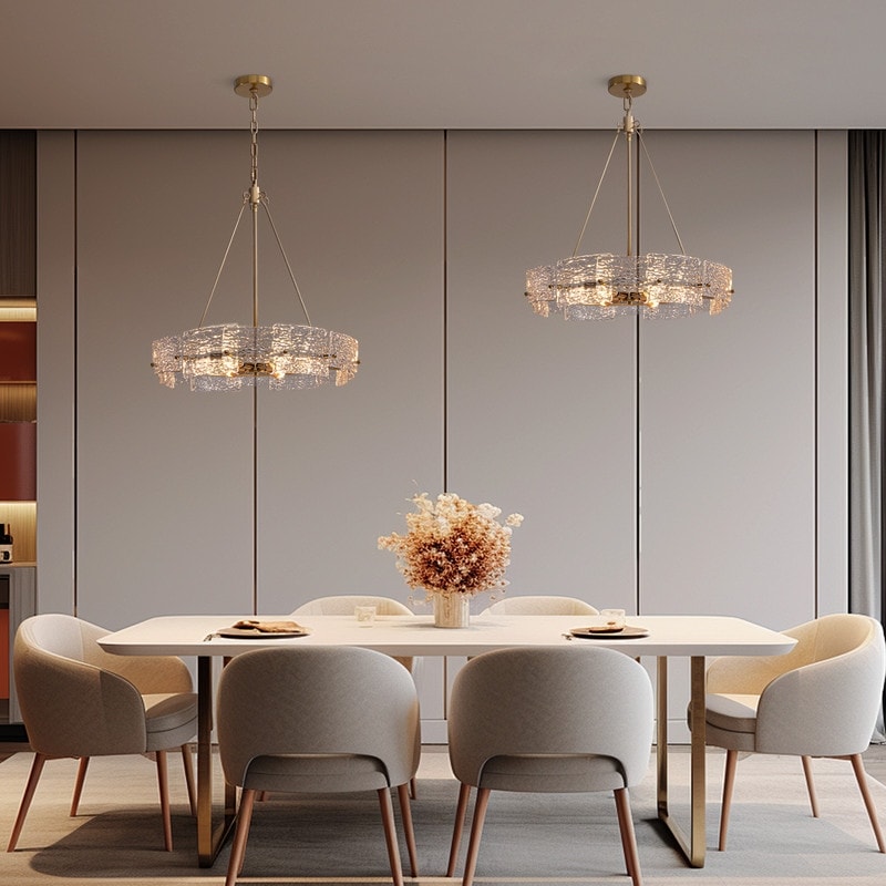 Lustre moderne en cristal doré de 23,6 po, 6 lumières, style tambour glamour, pour îlot de cuisine et salle à manger