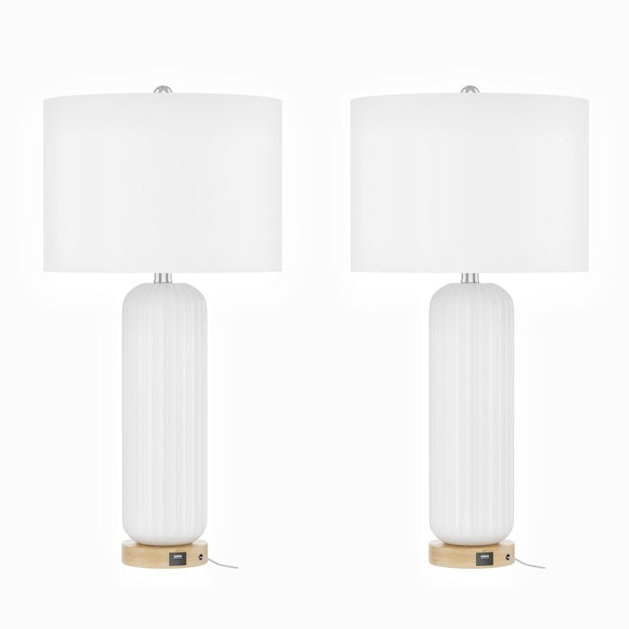 Lot de 2 lampes de table USB blanches en céramique
