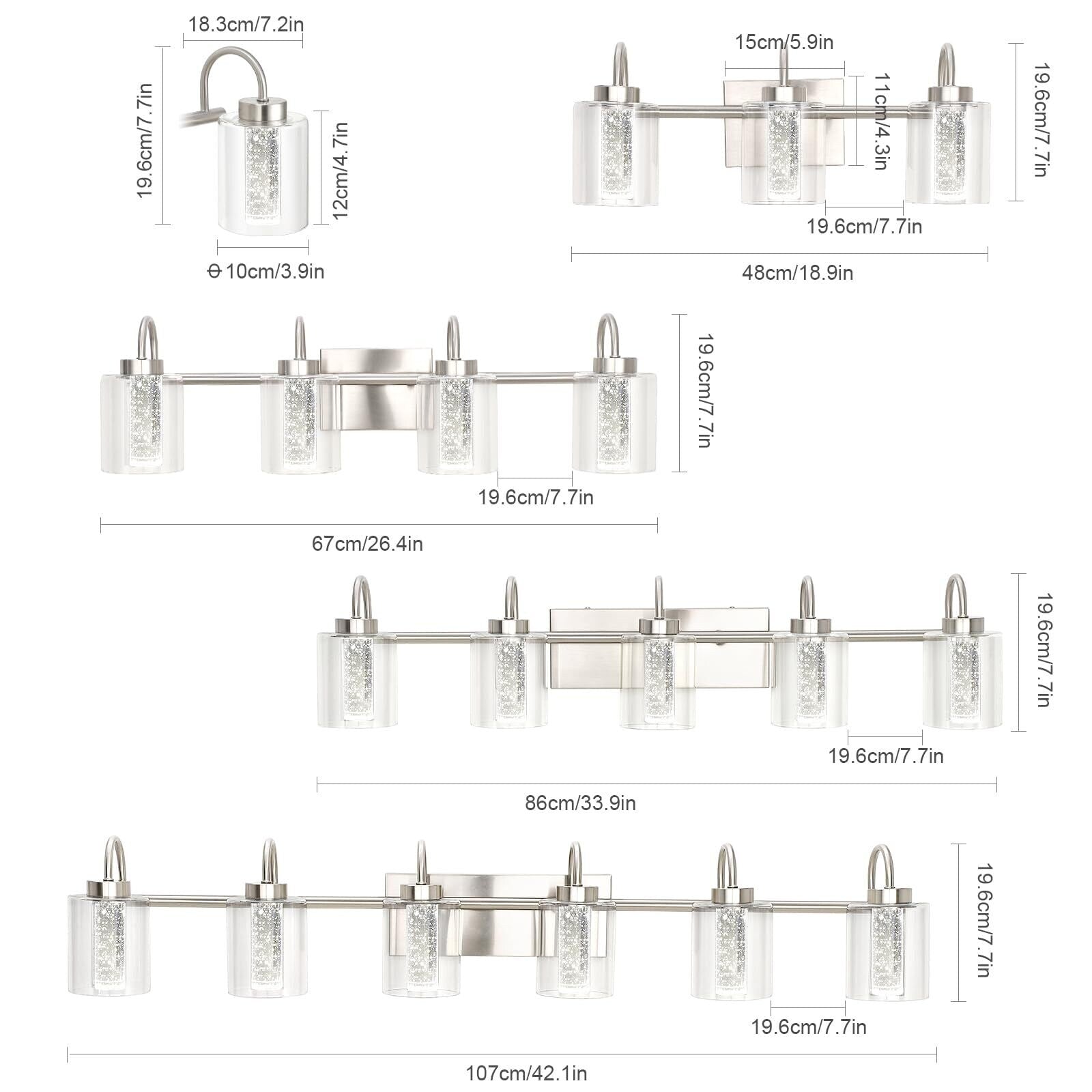 3/4/5/6 Light Brushed Nickel Bathroom Light Fixtures
