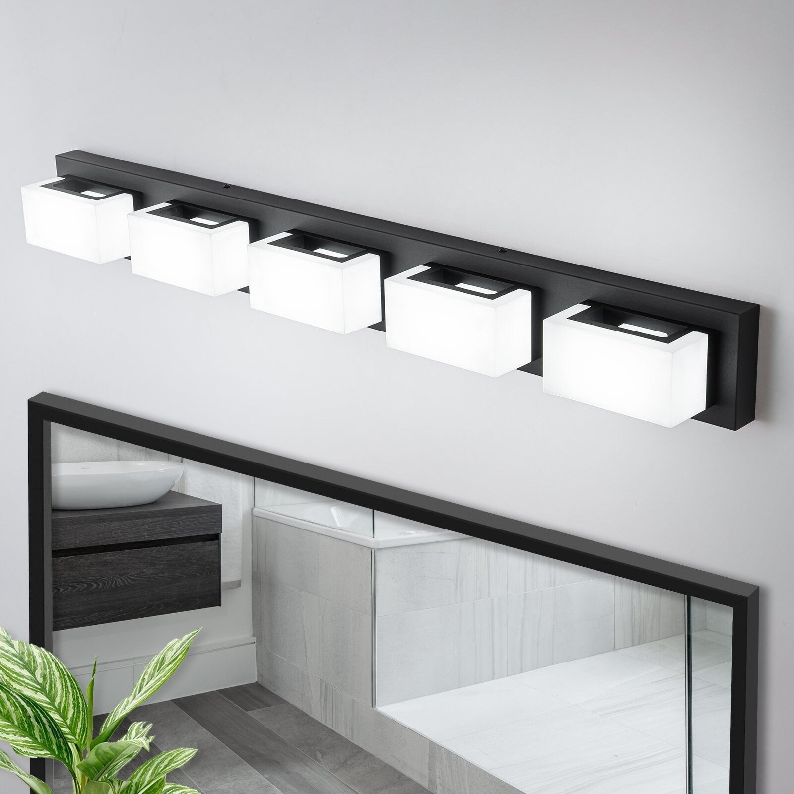3/4/5-Light Dimmable Matte Black Modern Bathroom LED Vanity Light