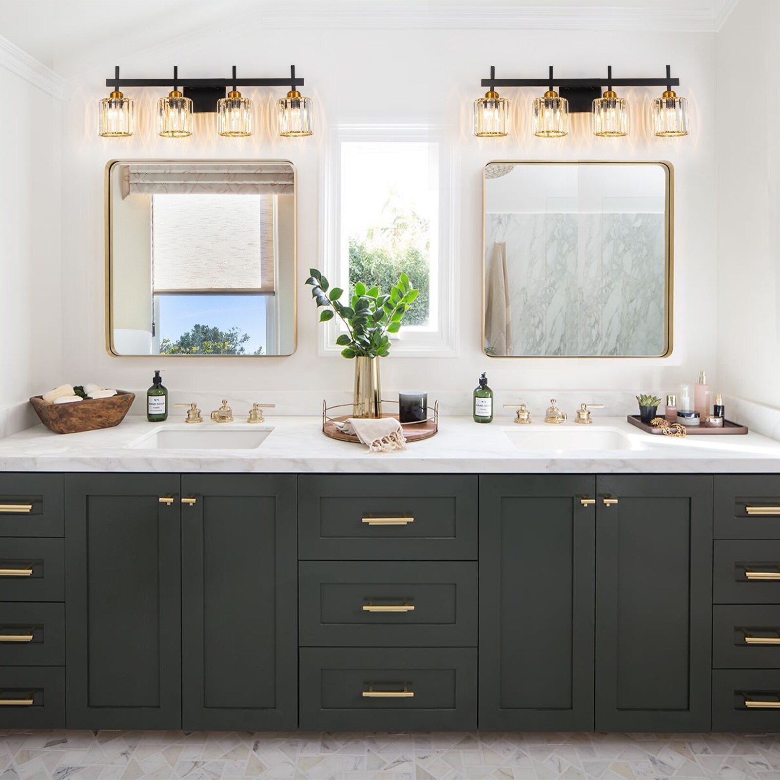 3/4/5-Light Modern Dimmable Crystal Bathroom Vanity Lights Fixtures Over Mirror