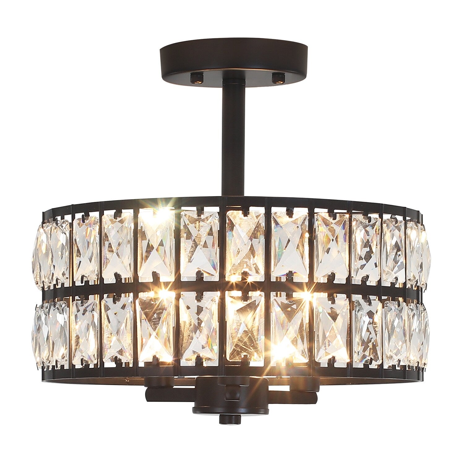 3-Light Crystal Semi Flush Mount Lights for Living Room Hallway