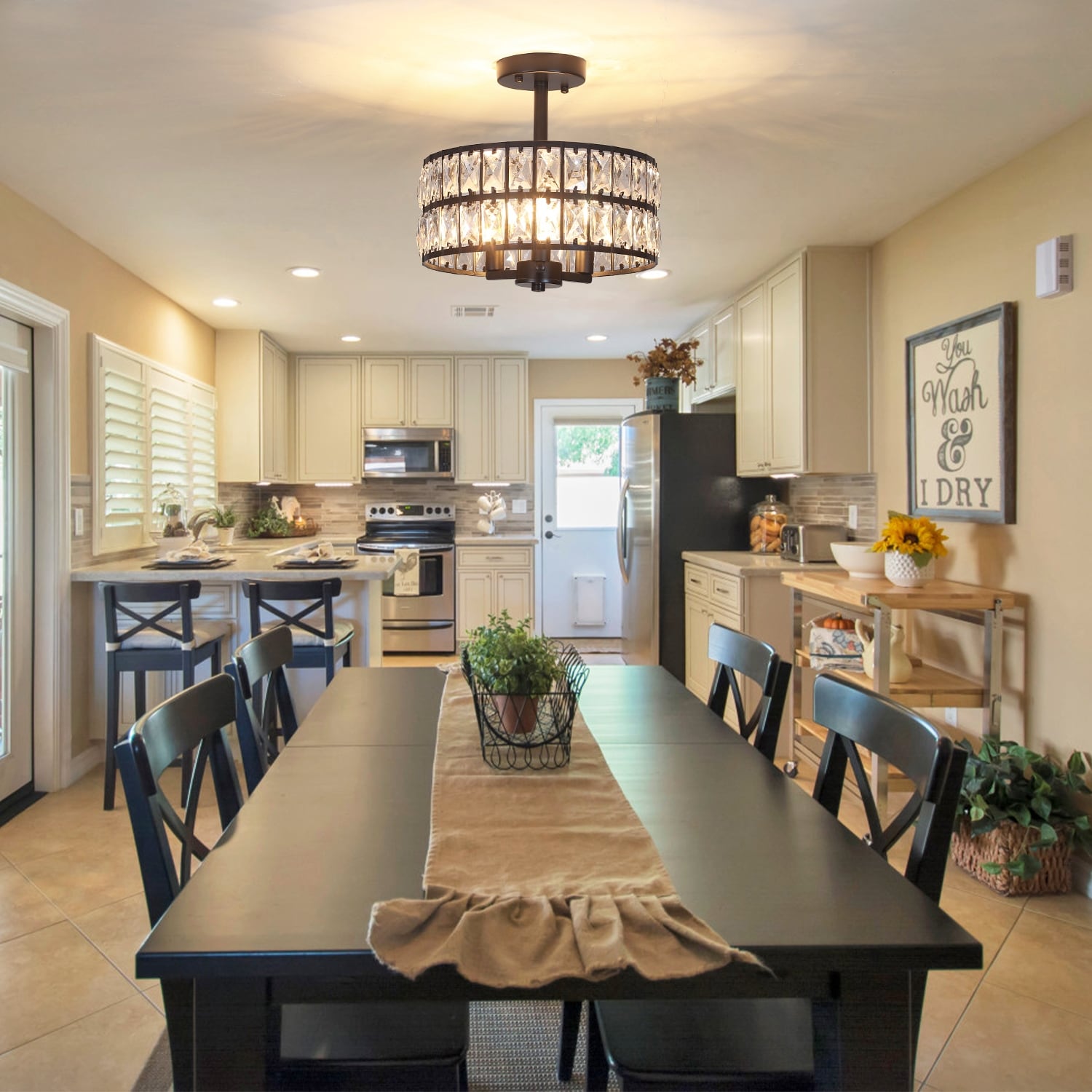 3-Light Crystal Semi Flush Mount Lights for Living Room Hallway