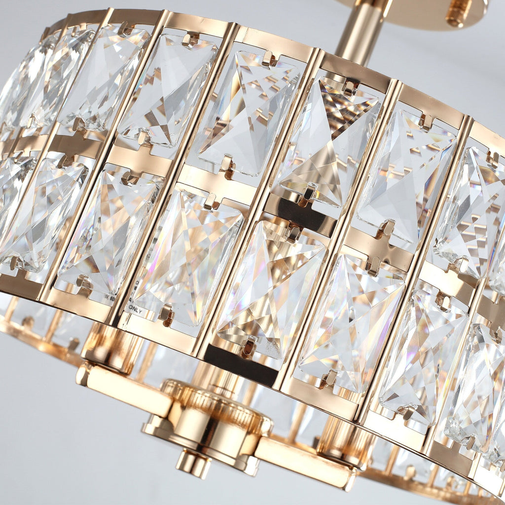 3-Light Crystal Semi Flush Mount Lights for Living Room Hallway