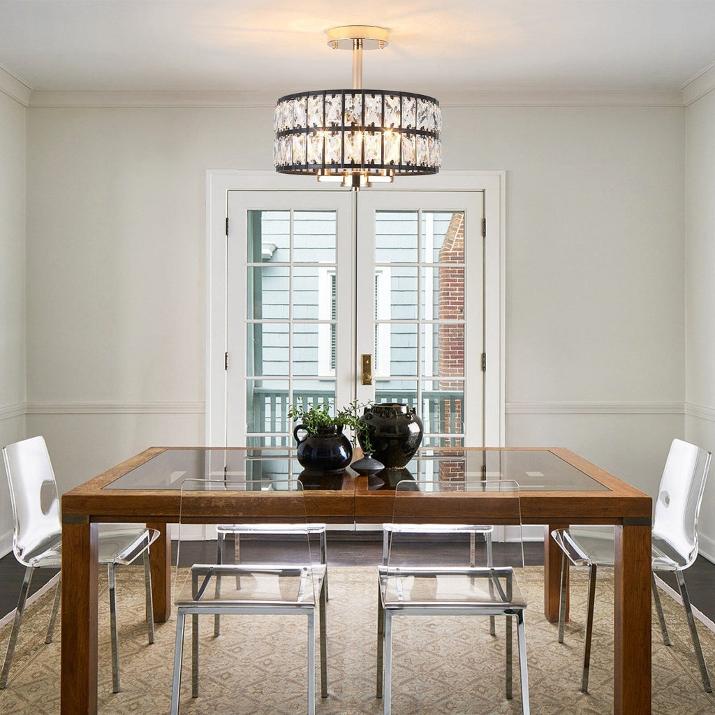 3-Light Crystal Semi Flush Mount Lights for Living Room Hallway