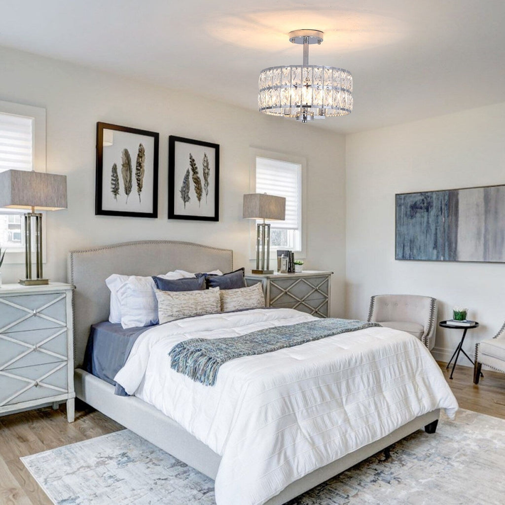 3-Light Crystal Semi Flush Mount Lights for Living Room Hallway