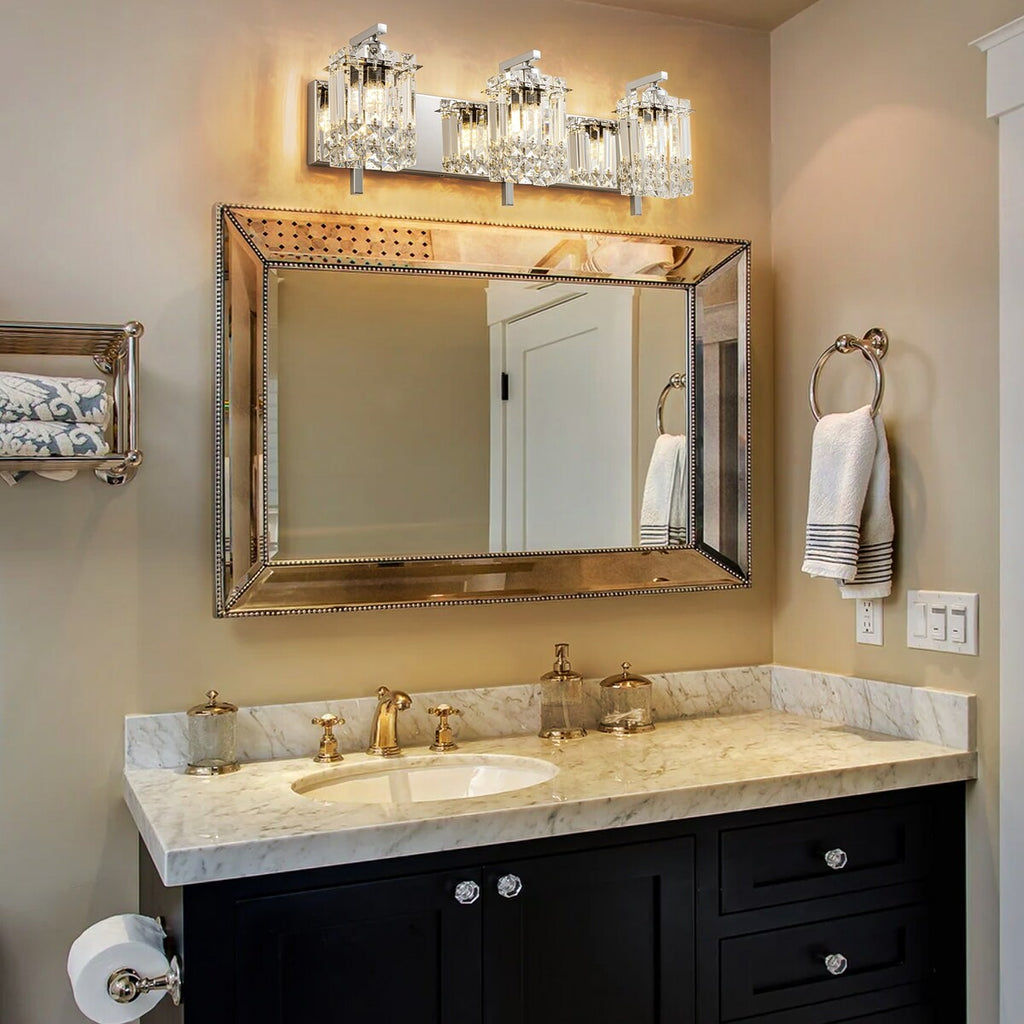 Applique murale en cristal à 3 lumières pour miroir de salle de bain moderne et glamour