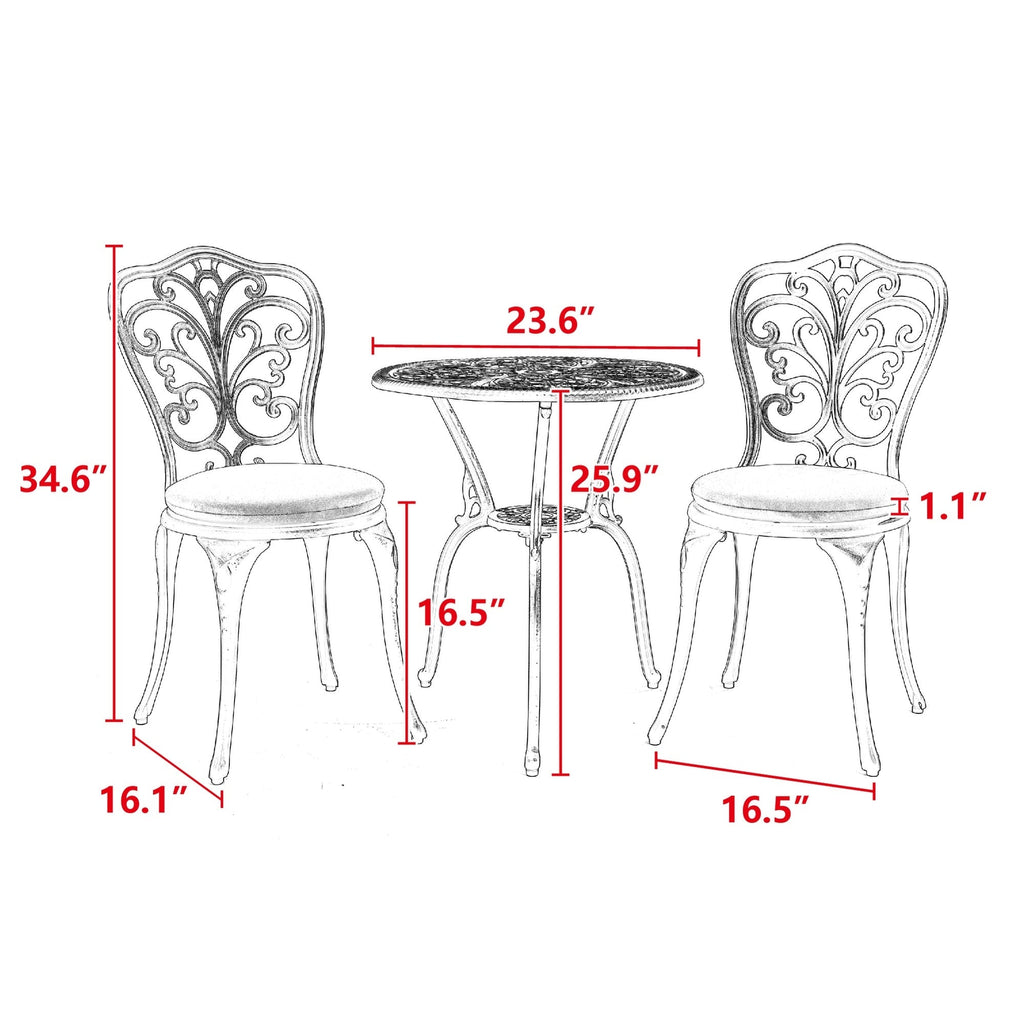 3-Piece Aluminum Outdoor Patio Butterfly Table and Chairs with Umbrella Hole