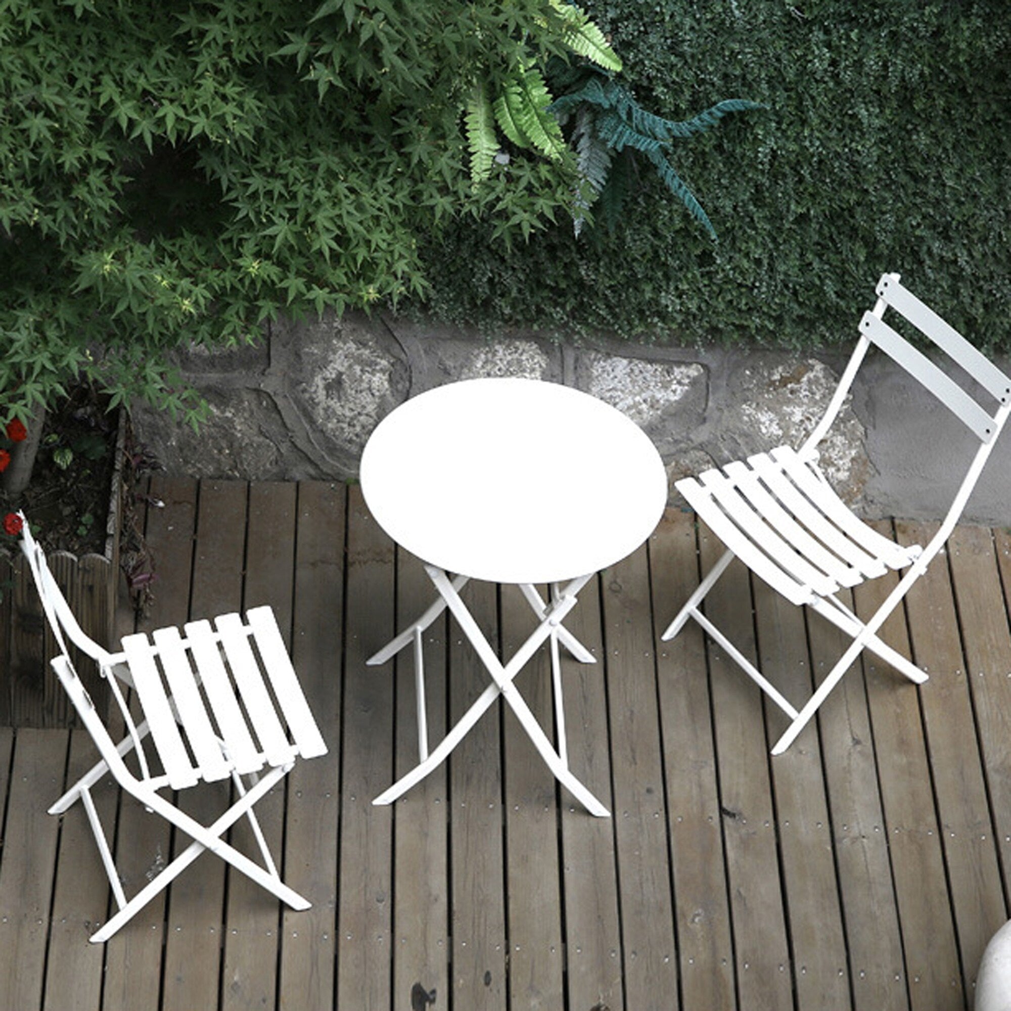 3-Piece Minimalist Patio Bistro Set of Foldable Round Table & Chairs - 3-Piece-Patio-Bistro-Set