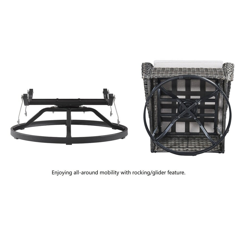 Fauteuil à bascule pivotant d'extérieur Gymojoy 3 pièces en osier avec coussin et table