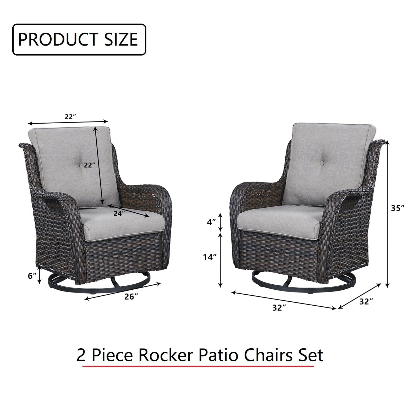 Fauteuil à bascule pivotant d'extérieur Gymojoy 3 pièces en osier avec coussin et table